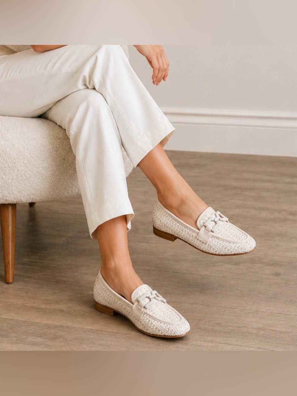 Steve Madden Ryann Leather Cream Woven Loafers Size 7.5